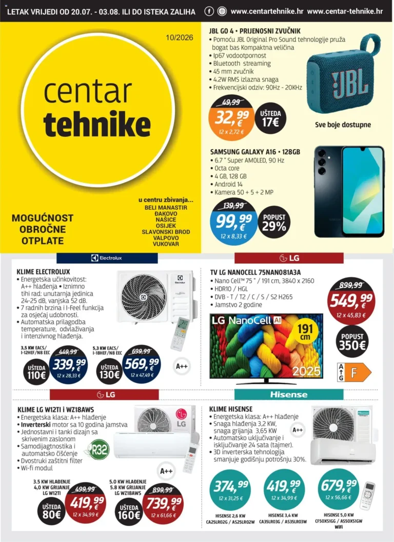 Centar Tehnike katalog akcija strana 1 – vrijedi od 20.7. do 3.8.2026.