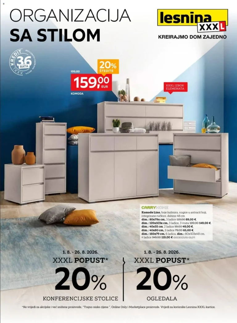 Lesnina katalog akcija strana 1 – vrijedi od 1.8. do 26.8.2026.