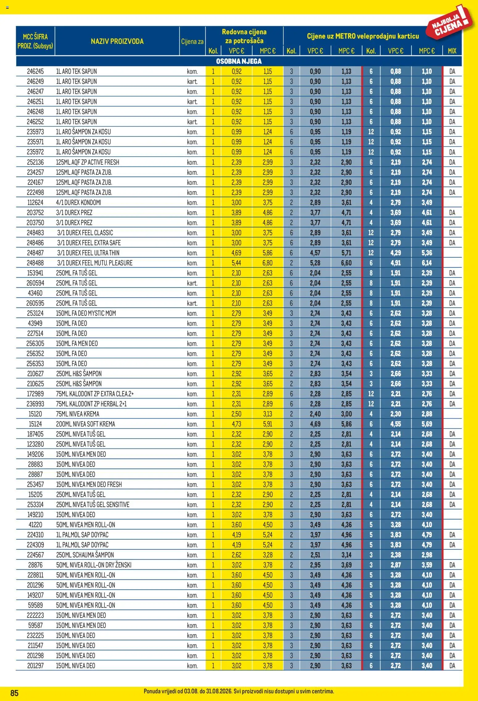 Metro katalog akcija strana 85 – vrijedi od 3.8. do 31.8.2026.