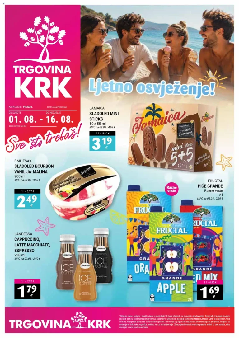 Trgovina Krk katalog akcija strana 1 – vrijedi od 1.8. do 16.8.2026.