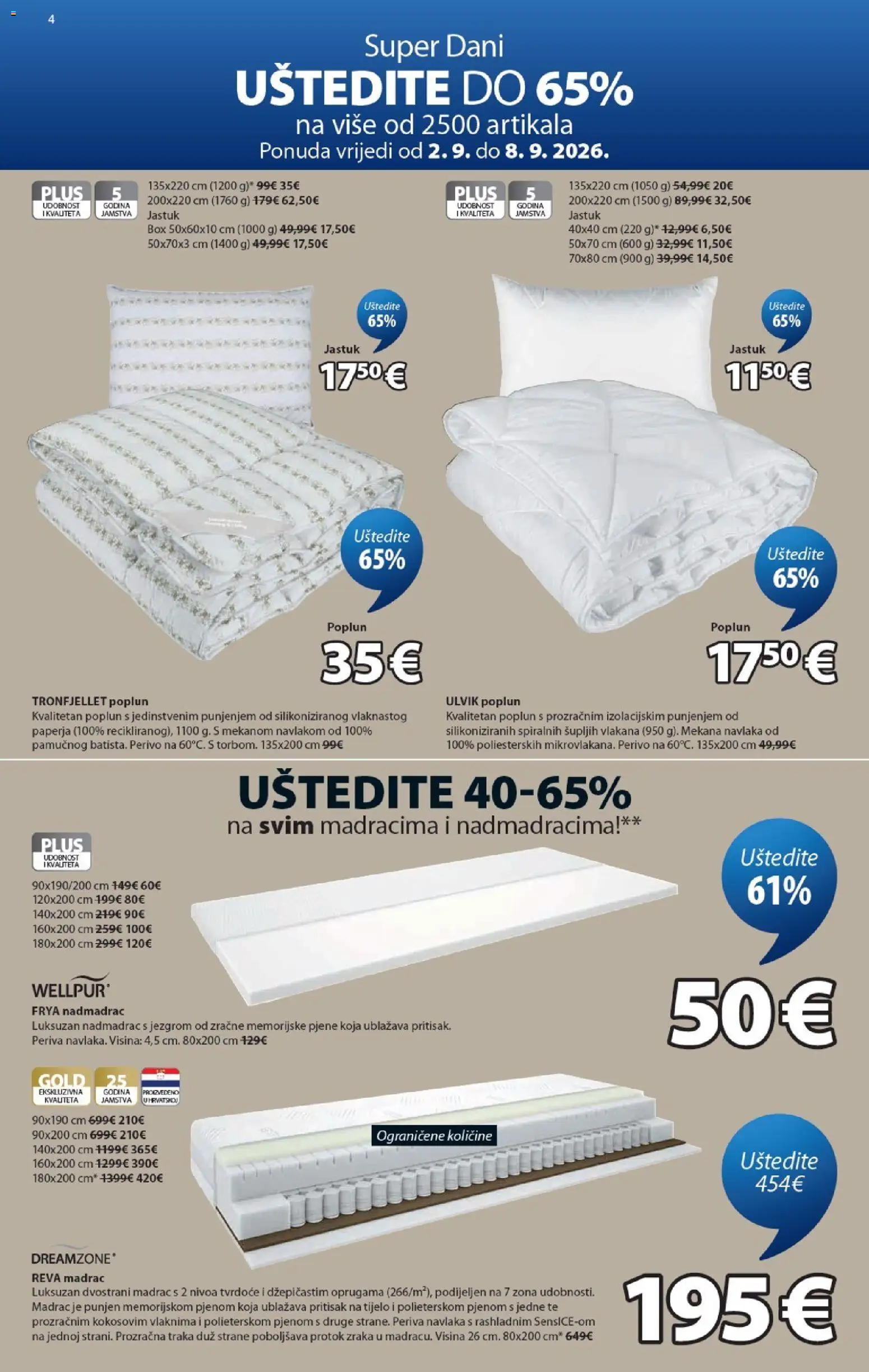 JYSK katalog akcija strana 4 – vrijedi od 2.9. do 8.9.2026.